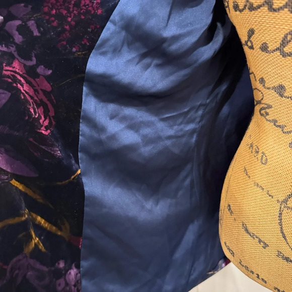 TRINA TURK silk velvet navy floral grand garden loose blazer jacket lapel M - Picture 4 of 9